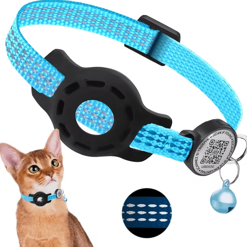 SafeTrack Reflective Cat GPS Collar With AirTag Holder QR ID Tag 4