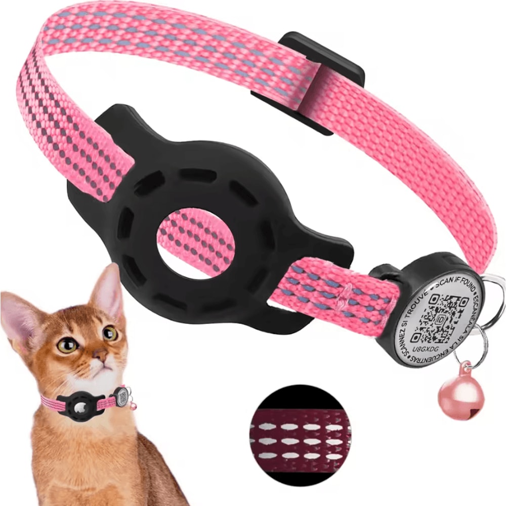 SafeTrack Reflective Cat GPS Collar With AirTag Holder QR ID Tag 5
