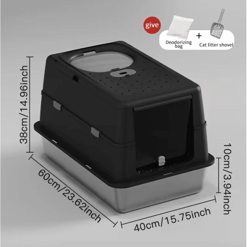 CleanPaws Stainless Steel Cat Litter Box With Flip Cover AntiTracking Mat 2