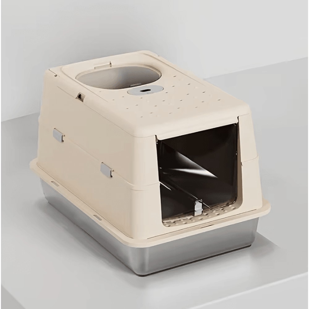 CleanPaws Stainless Steel Cat Litter Box With Flip Cover AntiTracking Mat 5