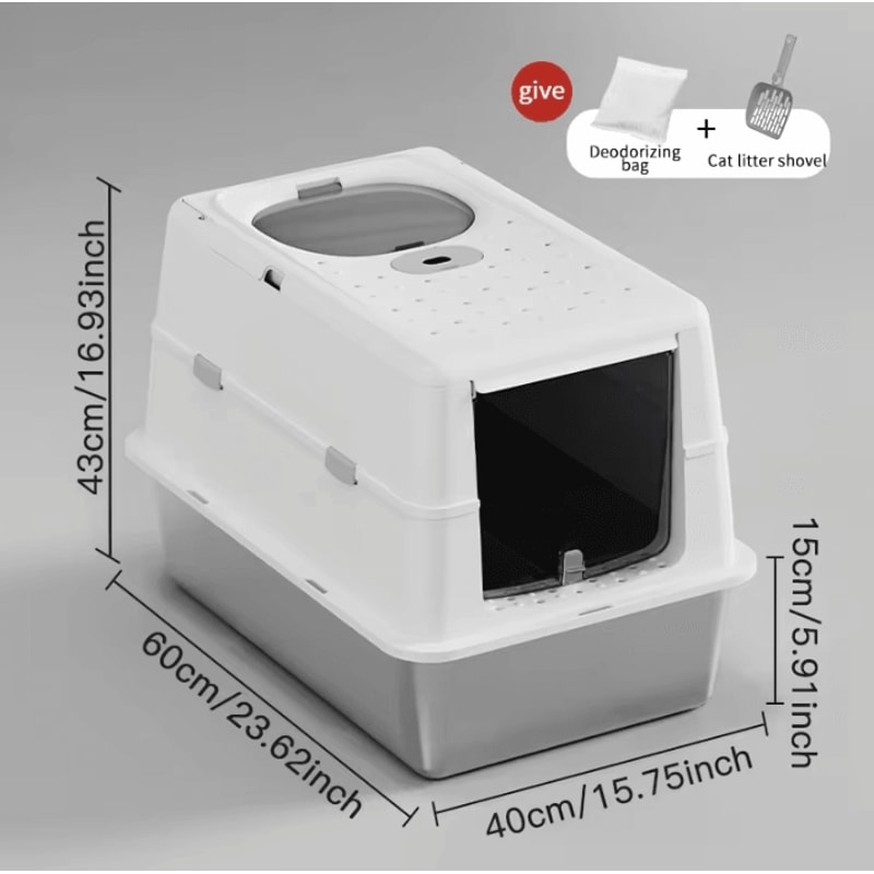 CleanPaws Stainless Steel Cat Litter Box With Flip Cover AntiTracking Mat 6