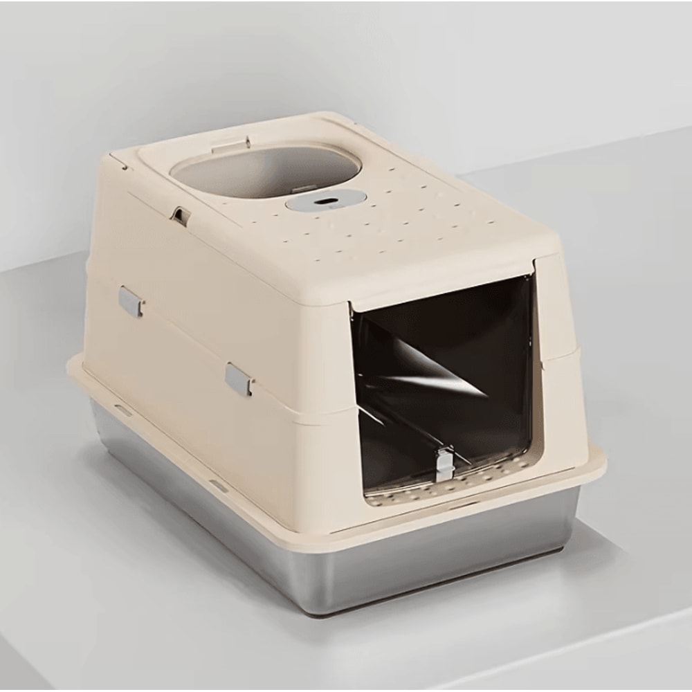 CleanPaws Stainless Steel Cat Litter Box With Flip Cover AntiTracking Mat 7