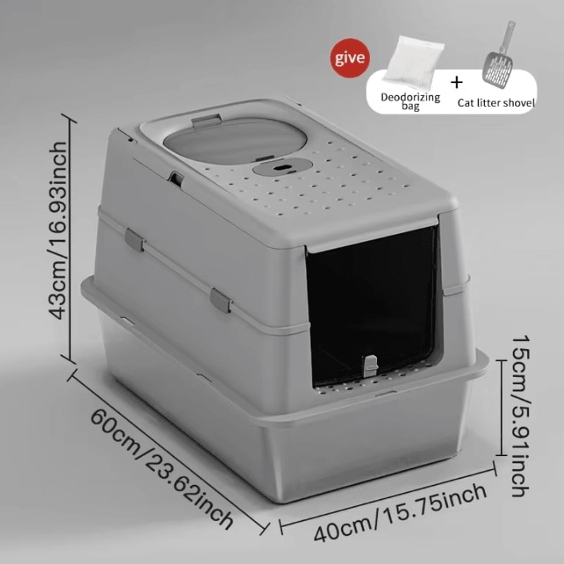 CleanPaws Stainless Steel Cat Litter Box With Flip Cover AntiTracking Mat 8