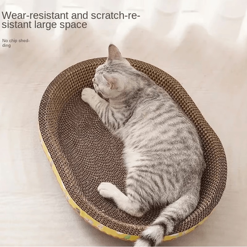 ScratchNest Oval Cat Scratching Board Corrugated Lounger Bed For Indoor Cats 0