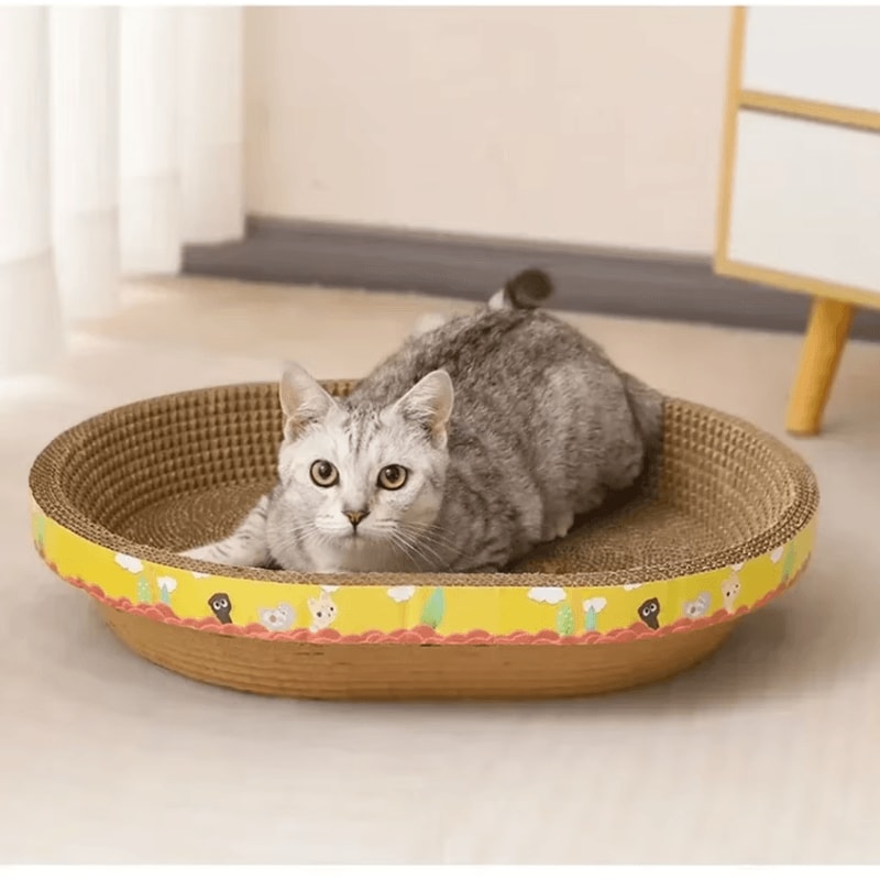 ScratchNest Oval Cat Scratching Board Corrugated Lounger Bed For Indoor Cats 1
