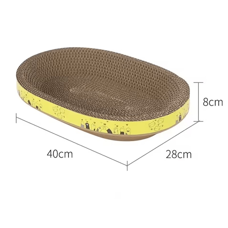 ScratchNest Oval Cat Scratching Board Corrugated Lounger Bed For Indoor Cats 3