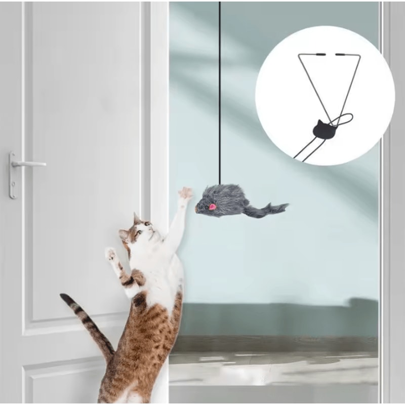 DoorPounce Interactive Hanging Cat Toy With Plush Mouse Elastic Clip 0