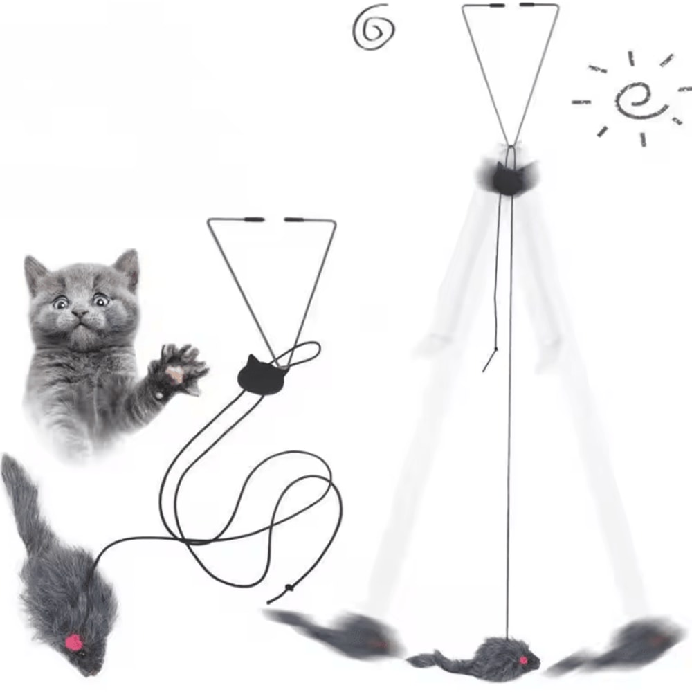 DoorPounce Interactive Hanging Cat Toy With Plush Mouse Elastic Clip 3