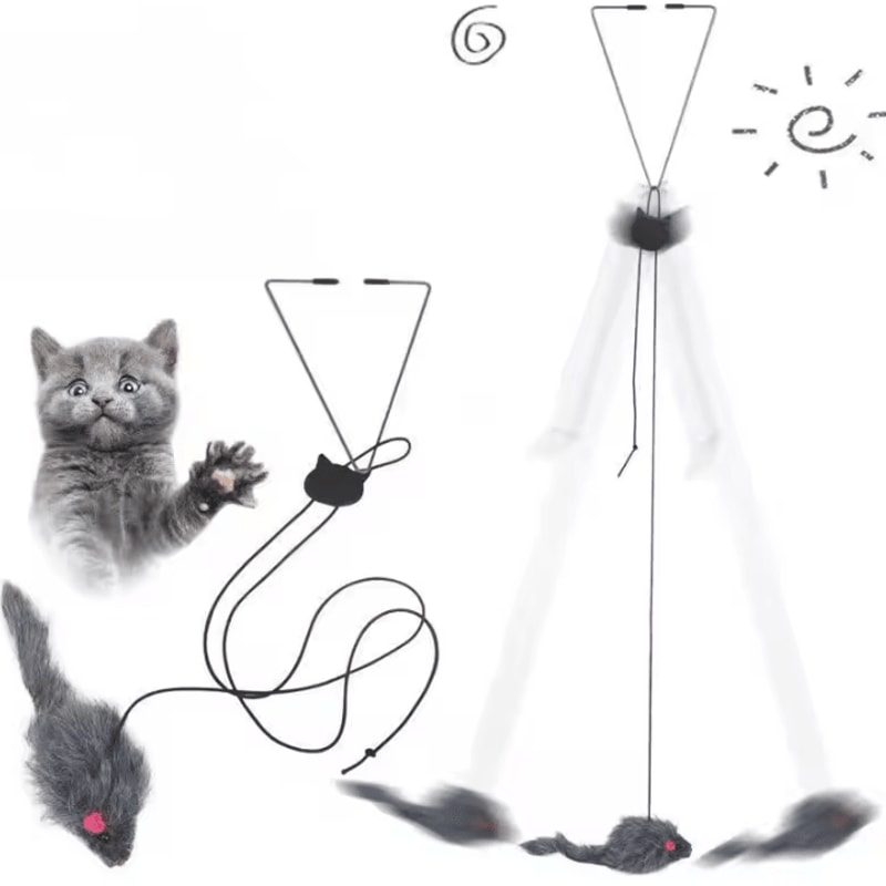 DoorPounce Interactive Hanging Cat Toy With Plush Mouse Elastic Clip 3
