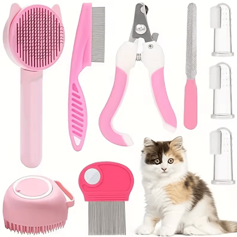 CompleteCare 8Piece Cat Grooming Kit With SelfCleaning Brush 0