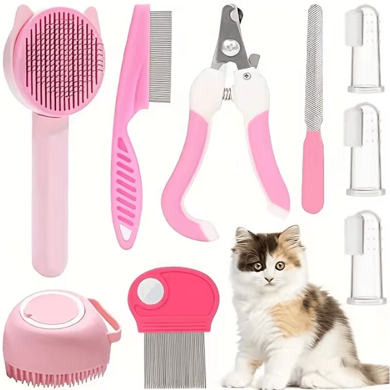 CompleteCare 8Piece Cat Grooming Kit With SelfCleaning Brush 4