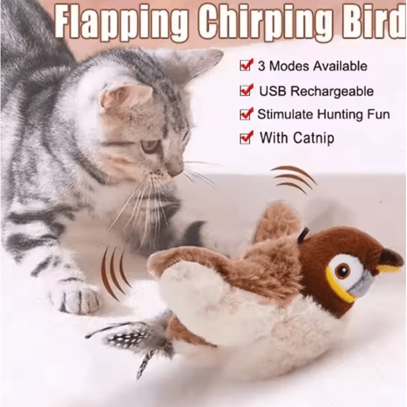 Interactive Chirping Bird Cat Toy With Elastic Rope For Indoor Cats 0
