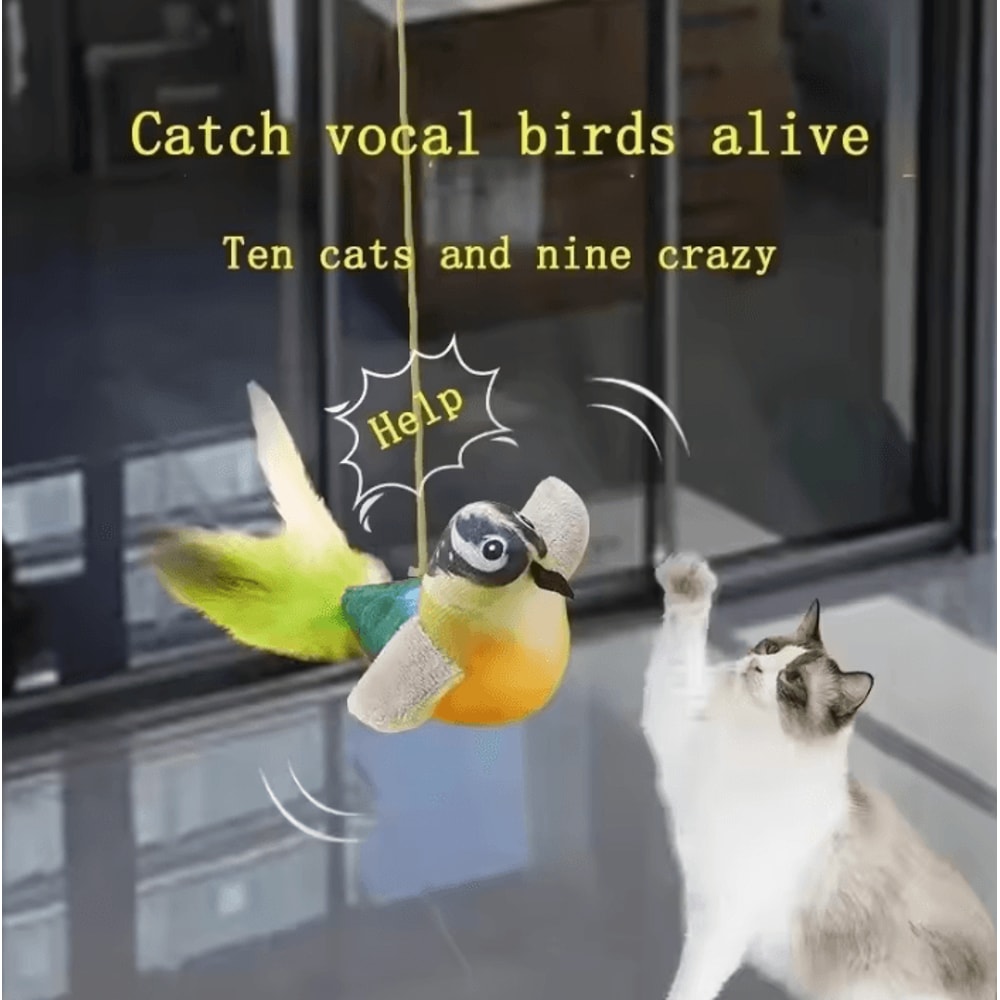 Interactive Chirping Bird Cat Toy With Elastic Rope For Indoor Cats 1