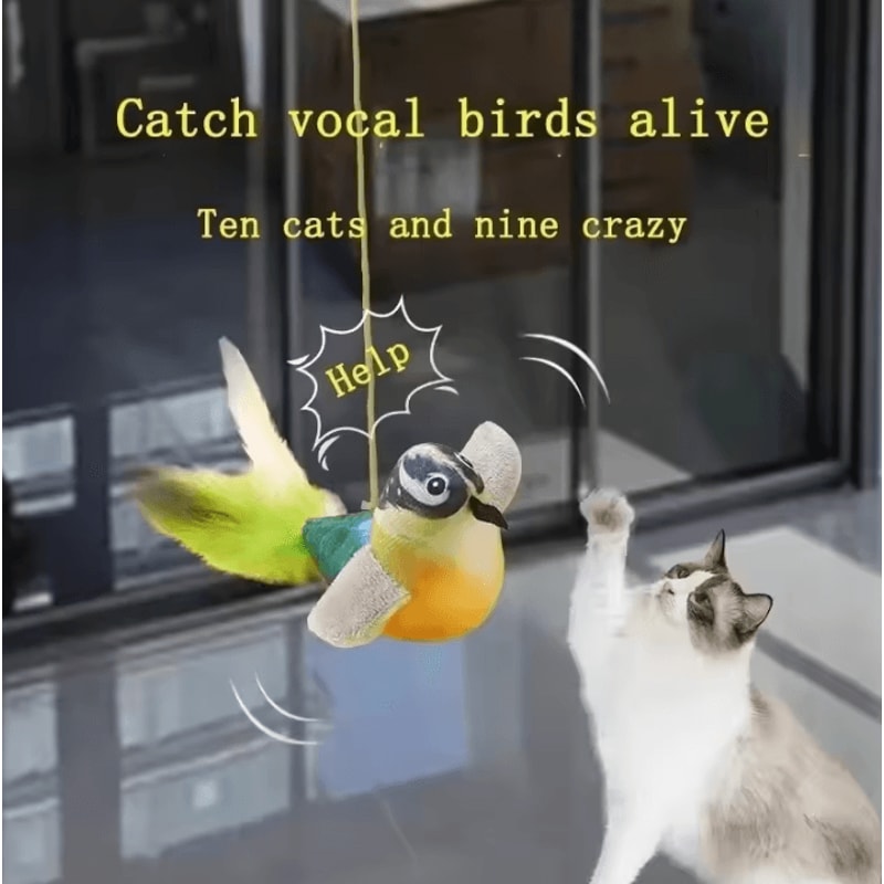 Interactive Chirping Bird Cat Toy With Elastic Rope For Indoor Cats 1