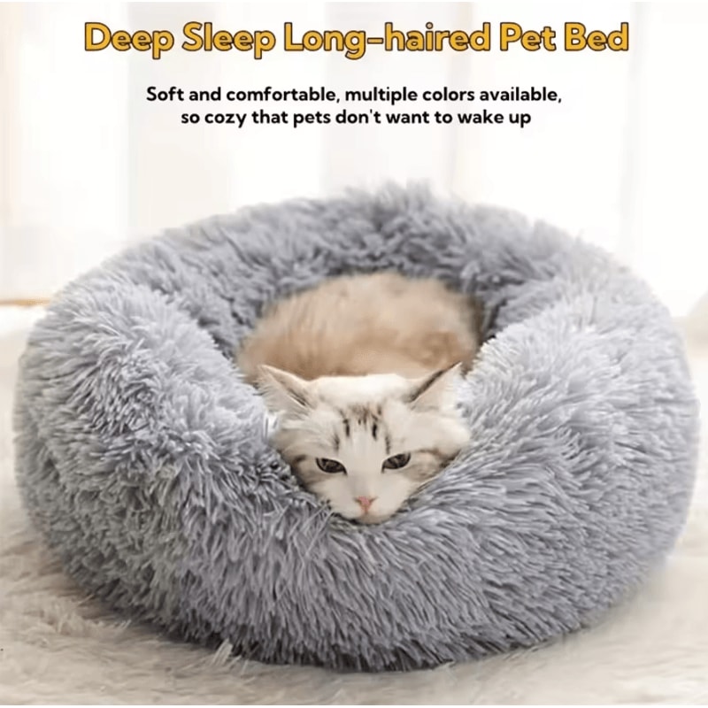 Soft Plush Faux Fur Donut Pet Bed For Cats Small Dogs 1