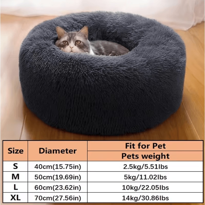 Soft Plush Faux Fur Donut Pet Bed For Cats Small Dogs 3