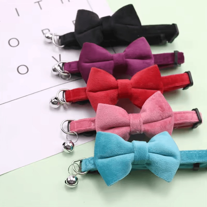 Velvet Cat Collar With Bow Tie Bell For Cats And Small Dogs 1