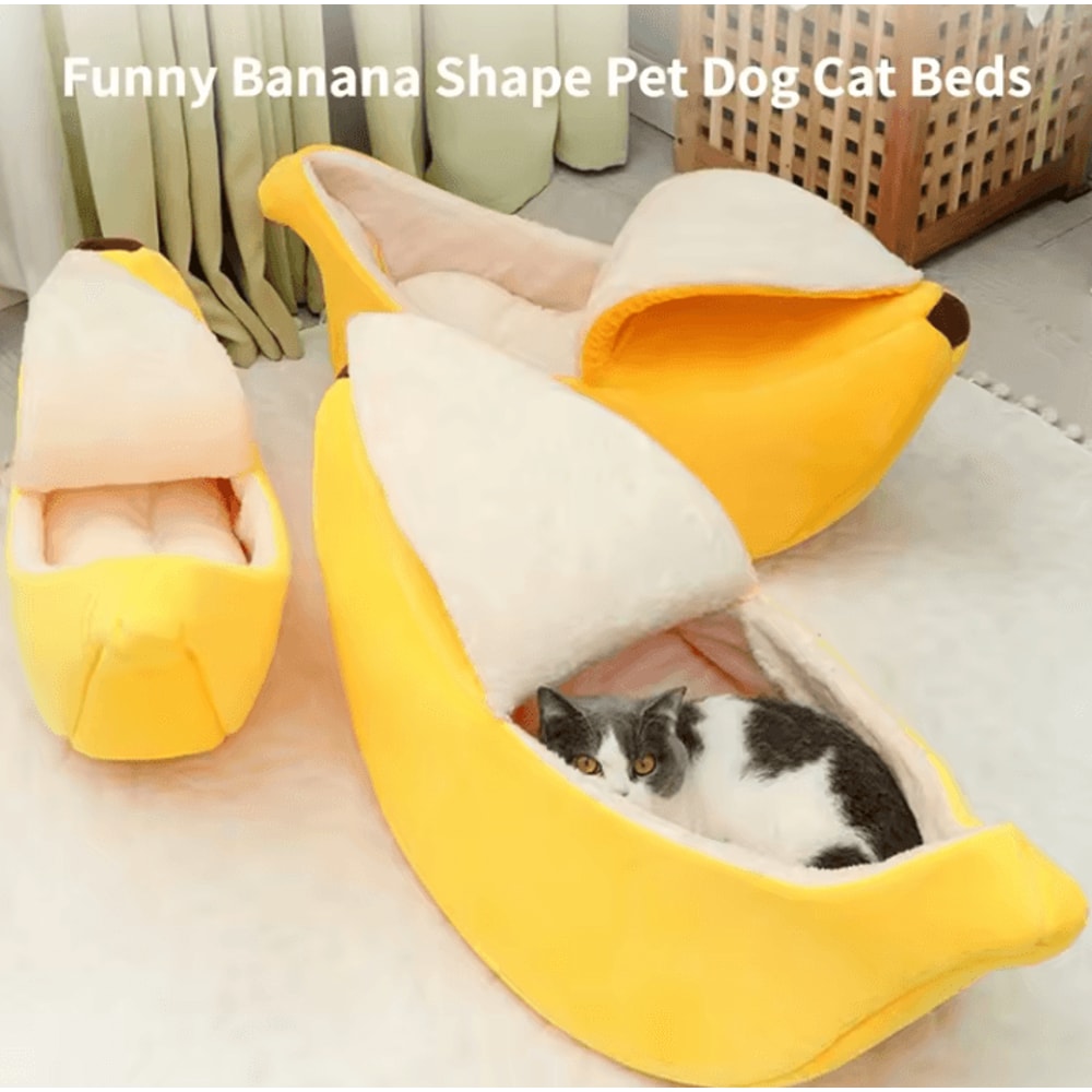 Cute Banana Shape Cat Bed For Cozy Winter Sleep Indoor Comfort 0