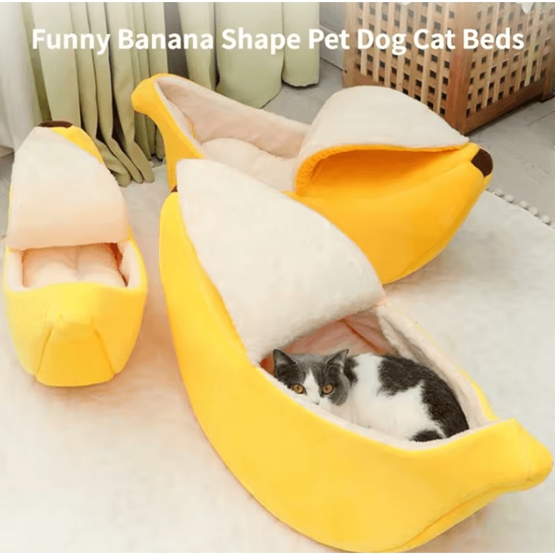 Cute Banana Shape Cat Bed For Cozy Winter Sleep Indoor Comfort 0