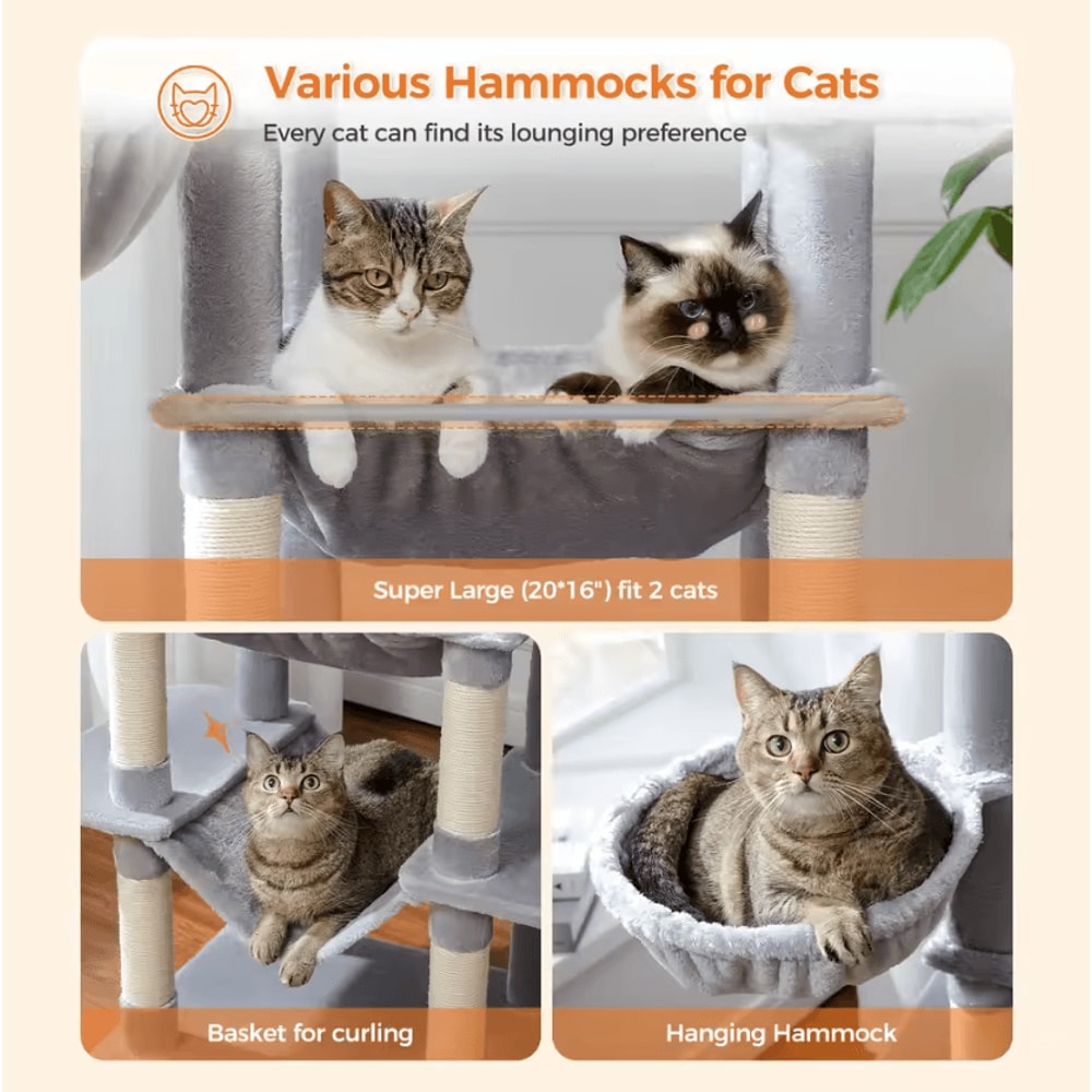 Large HeavyDuty Cat Tree Tower With Oversized Hammock Scratching Posts 1