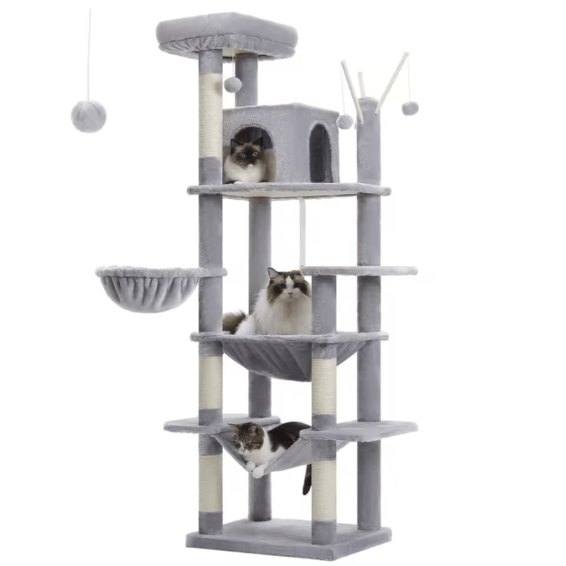 Large HeavyDuty Cat Tree Tower With Oversized Hammock Scratching Posts 2