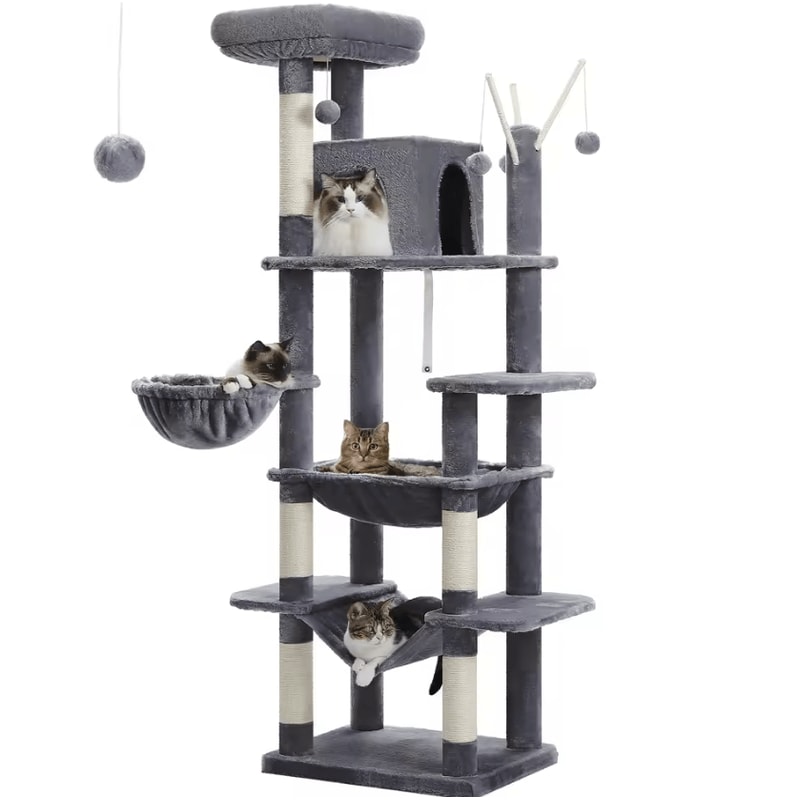 Large HeavyDuty Cat Tree Tower With Oversized Hammock Scratching Posts 3