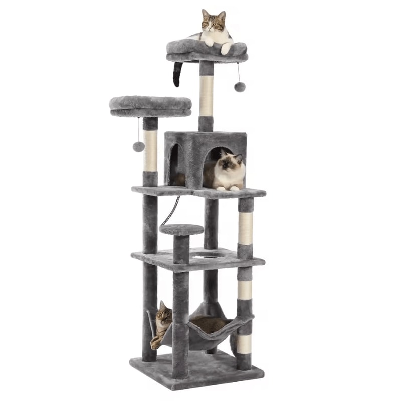 Large HeavyDuty Cat Tree Tower With Oversized Hammock Scratching Posts 10