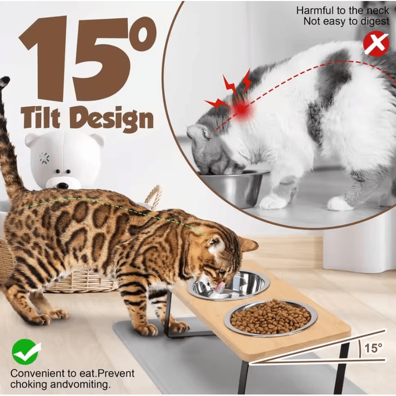 ElevaDish 15 Tilted Stainless Steel Cat Bowl Set 2