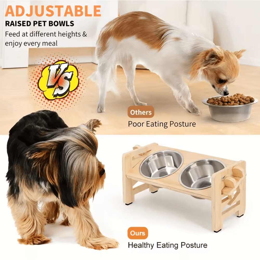 WoodLift Adjustable Elevated Pet Bowl Stand 2