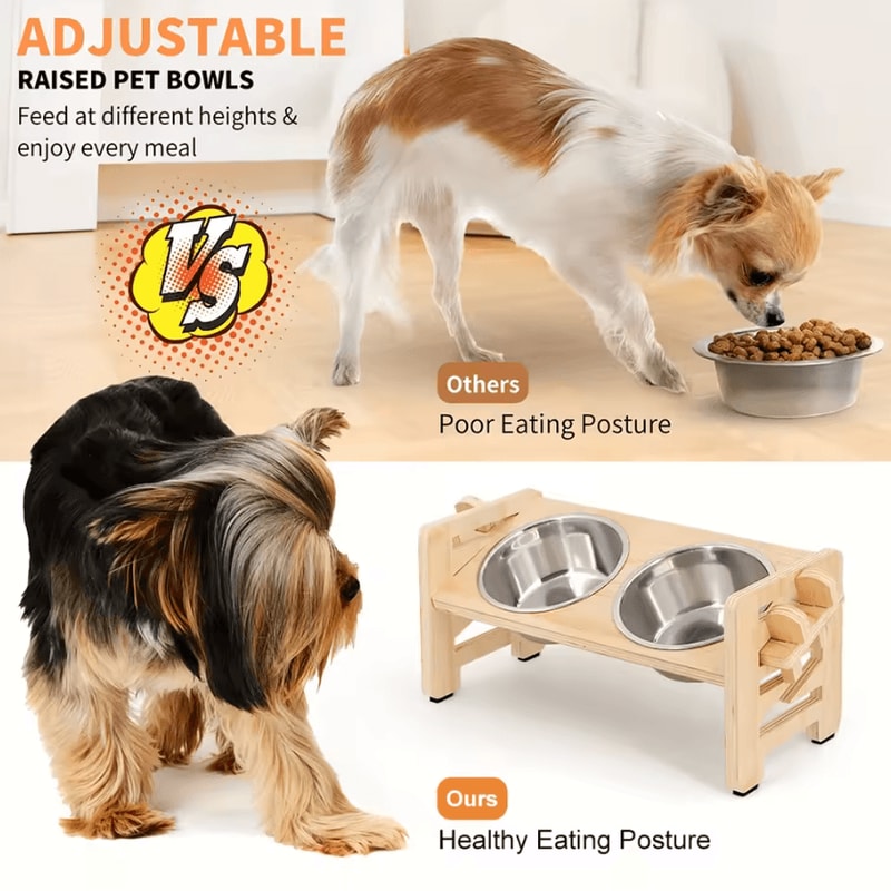 WoodLift Adjustable Elevated Pet Bowl Stand 2