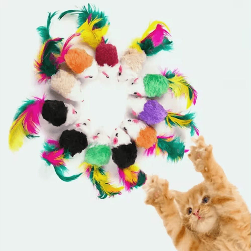 FeatherPounce Interactive Wool Mouse Cat Toy For Kittens Indoor Cats 0