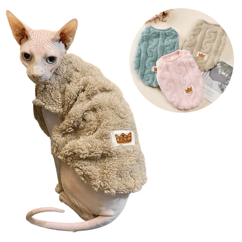 CozyPurr Fleece Sphynx Cat Sweater For Small Dogs Hairless Cats 0