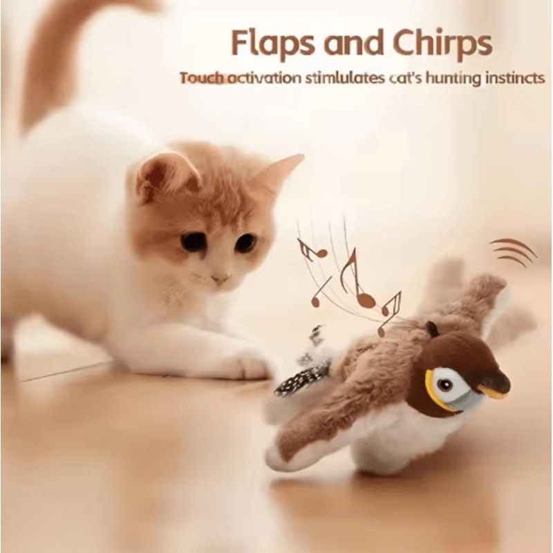 FlappySparrow Interactive Cat Toy Chirping Plush Bird With Flapping Wings 1
