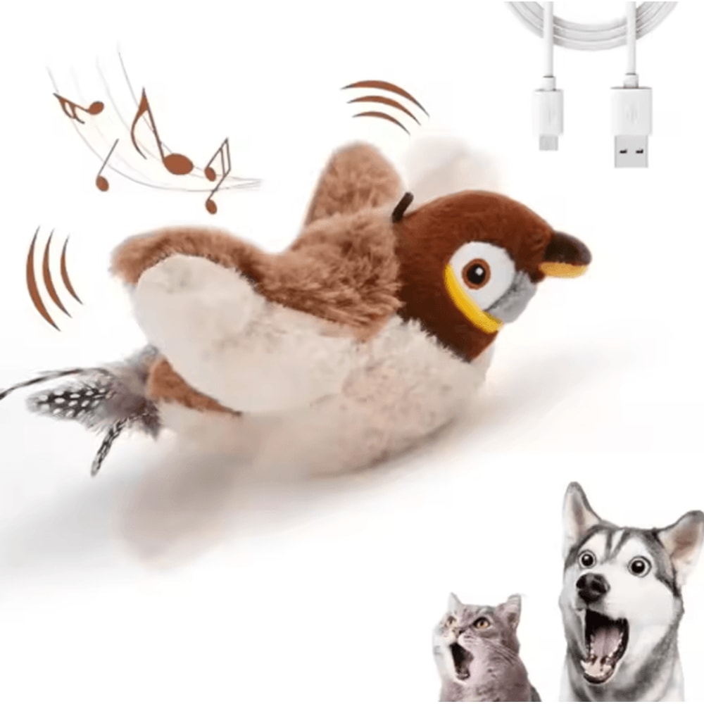 FlappySparrow Interactive Cat Toy Chirping Plush Bird With Flapping Wings 2