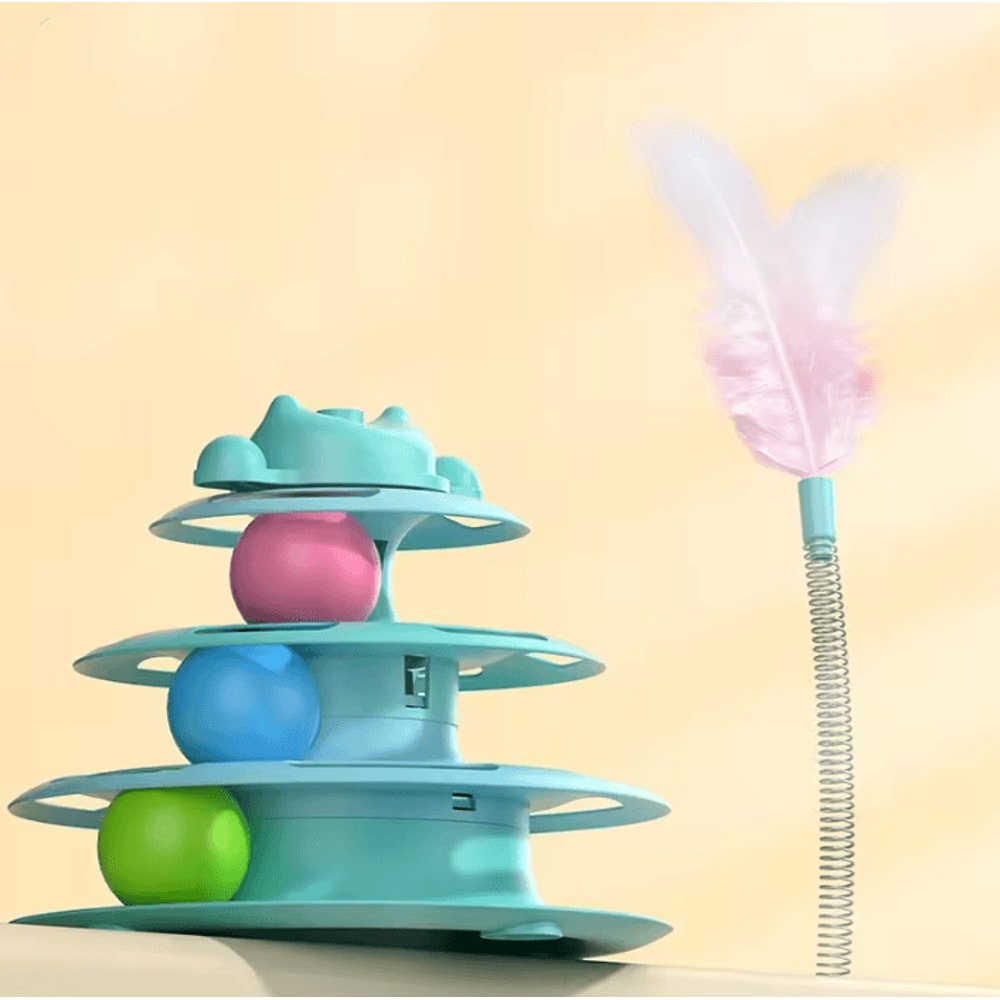 SpinHunt 4Layer Interactive Cat Turntable Toy With Feather Teaser 3