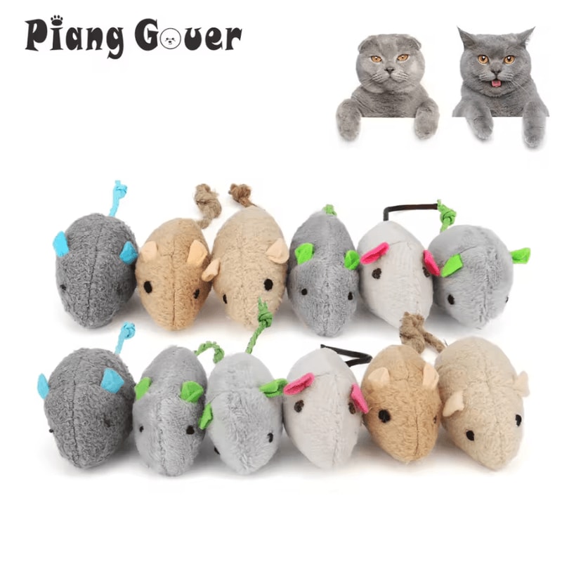 PouncePlay Catnip Plush Mouse Toy Set 12 Interactive Cat Mice 0