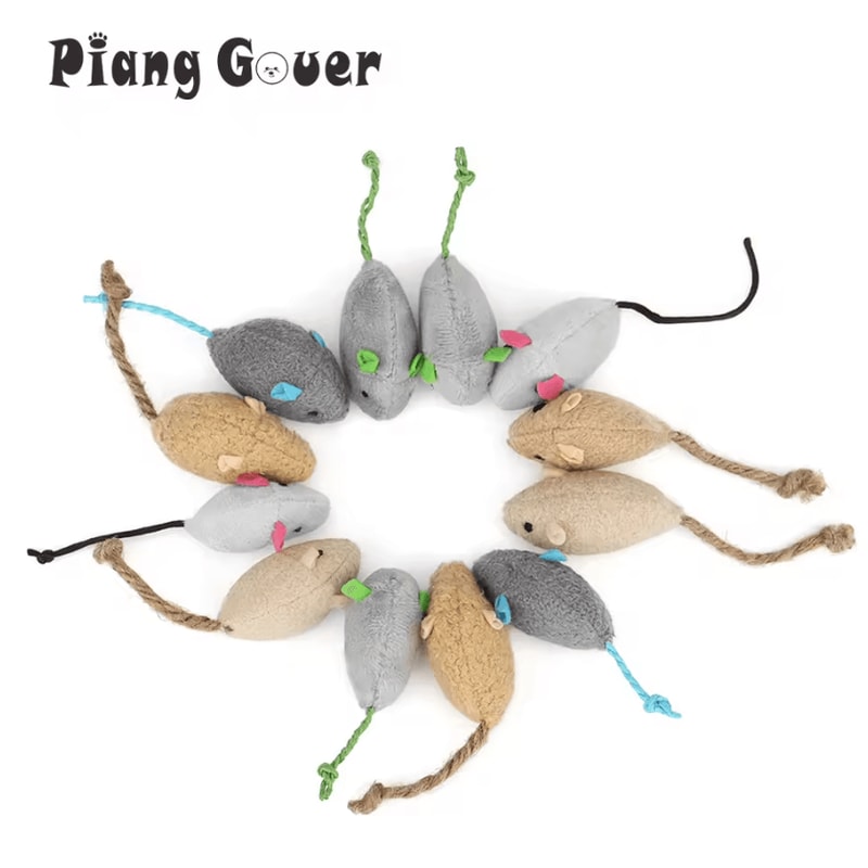 PouncePlay Catnip Plush Mouse Toy Set 12 Interactive Cat Mice 1