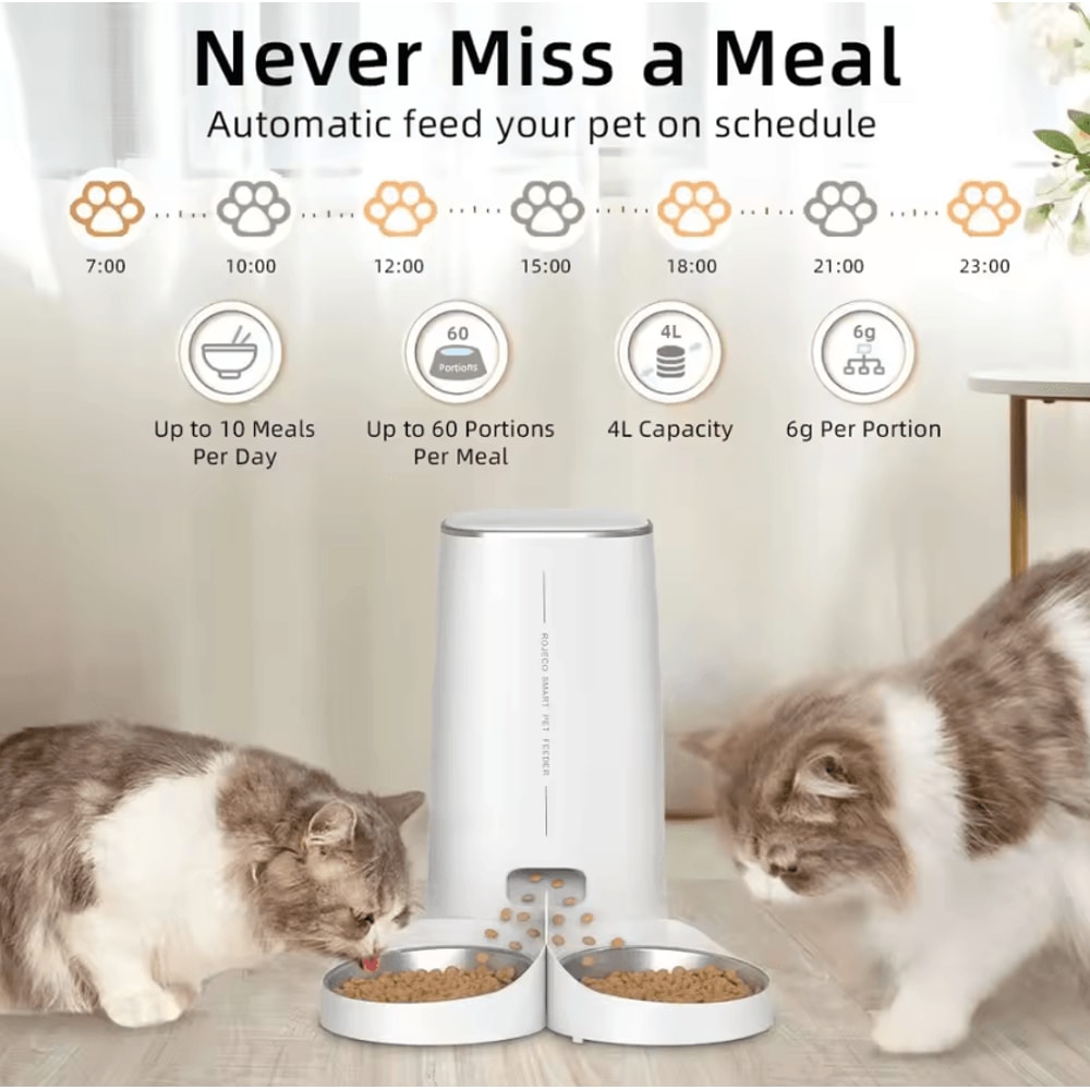 ROJECO Smart Dual Bowl WiFi Automatic Pet Feeder 1