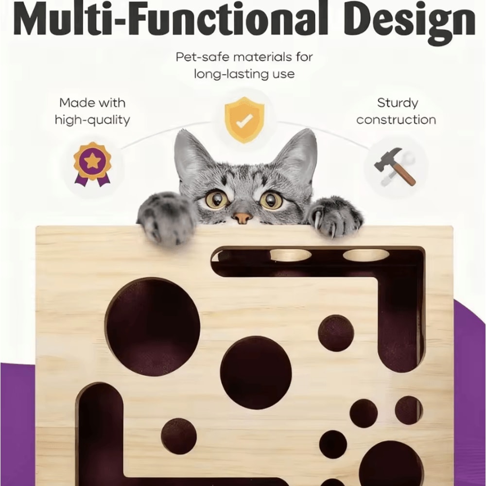 Interactive Cat Nail File Puzzle Box With Bell Ball Maze Tunnel 3