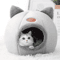 Cute Cat Head Shape SemiEnclosed Warm Cat Bed House 1