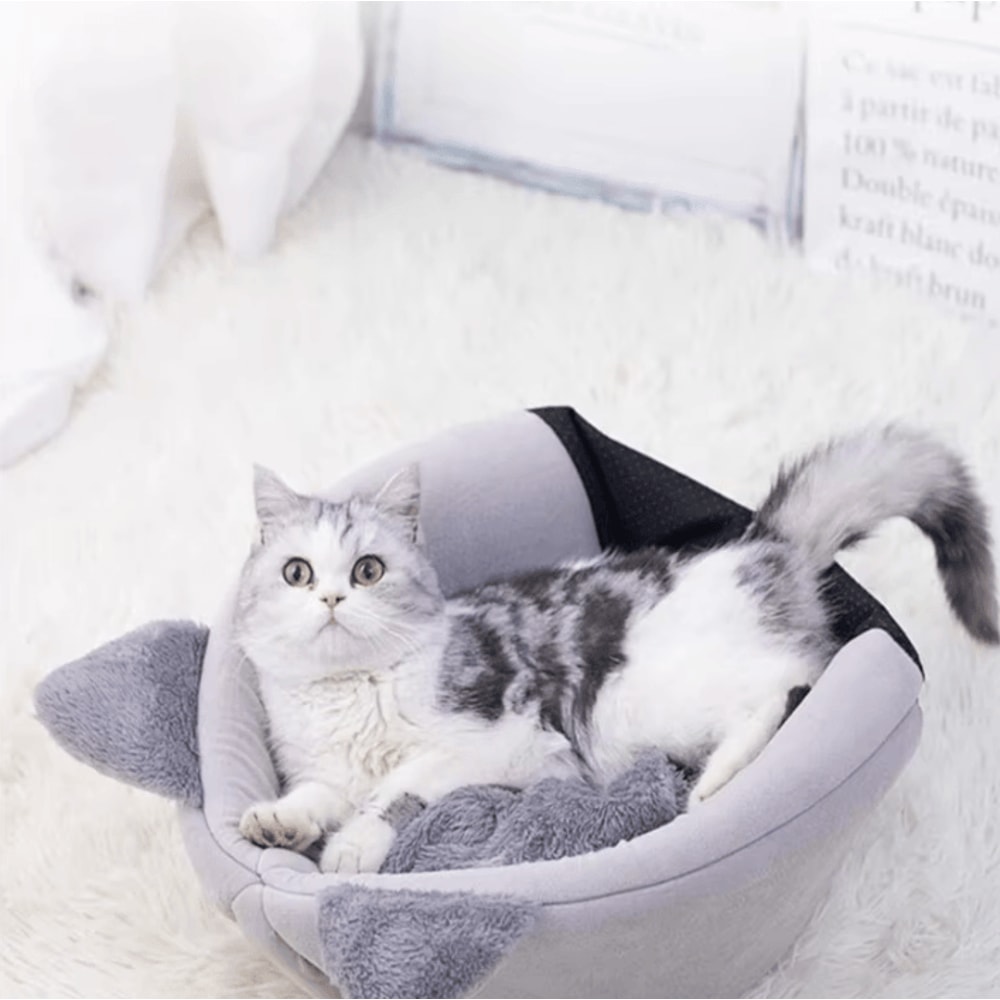 Cute Cat Head Shape SemiEnclosed Warm Cat Bed House 3