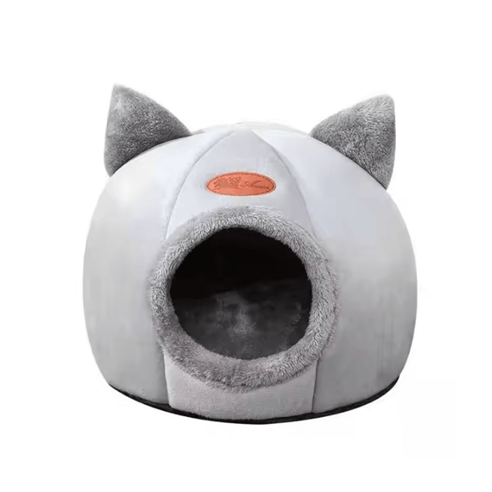 Cute Cat Head Shape SemiEnclosed Warm Cat Bed House 5