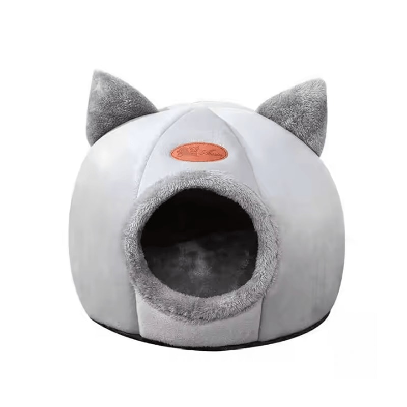 Cute Cat Head Shape SemiEnclosed Warm Cat Bed House 5