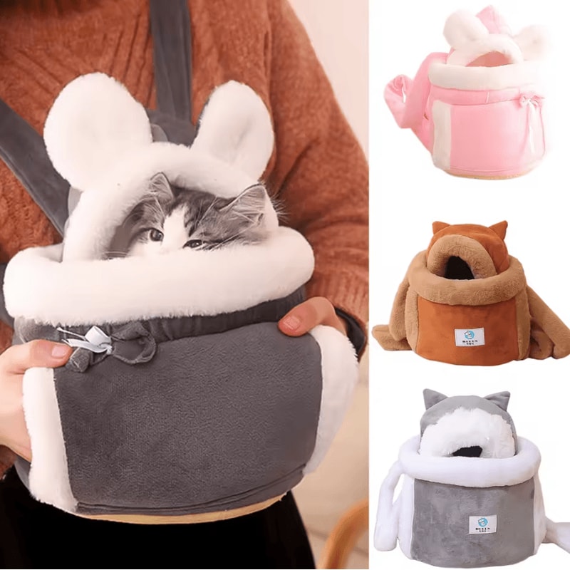 Winter Warm Plush Cat Backpack Carrier For Outdoor Travel 0