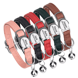 personalized pu leather cat collar with engraved nameplate & bell