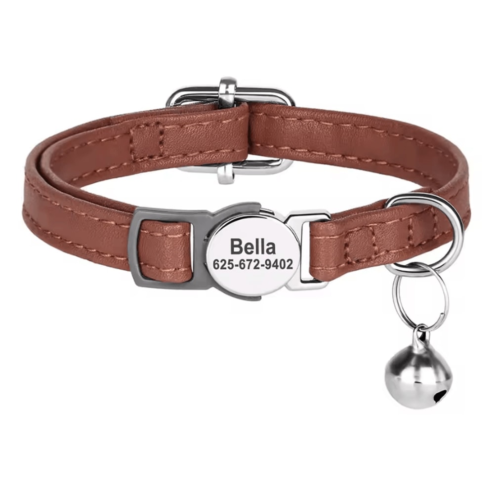 Personalized PU Leather Cat Collar With Engraved Nameplate Bell 3