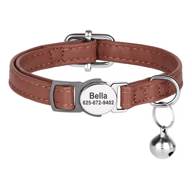 Personalized PU Leather Cat Collar With Engraved Nameplate Bell 3