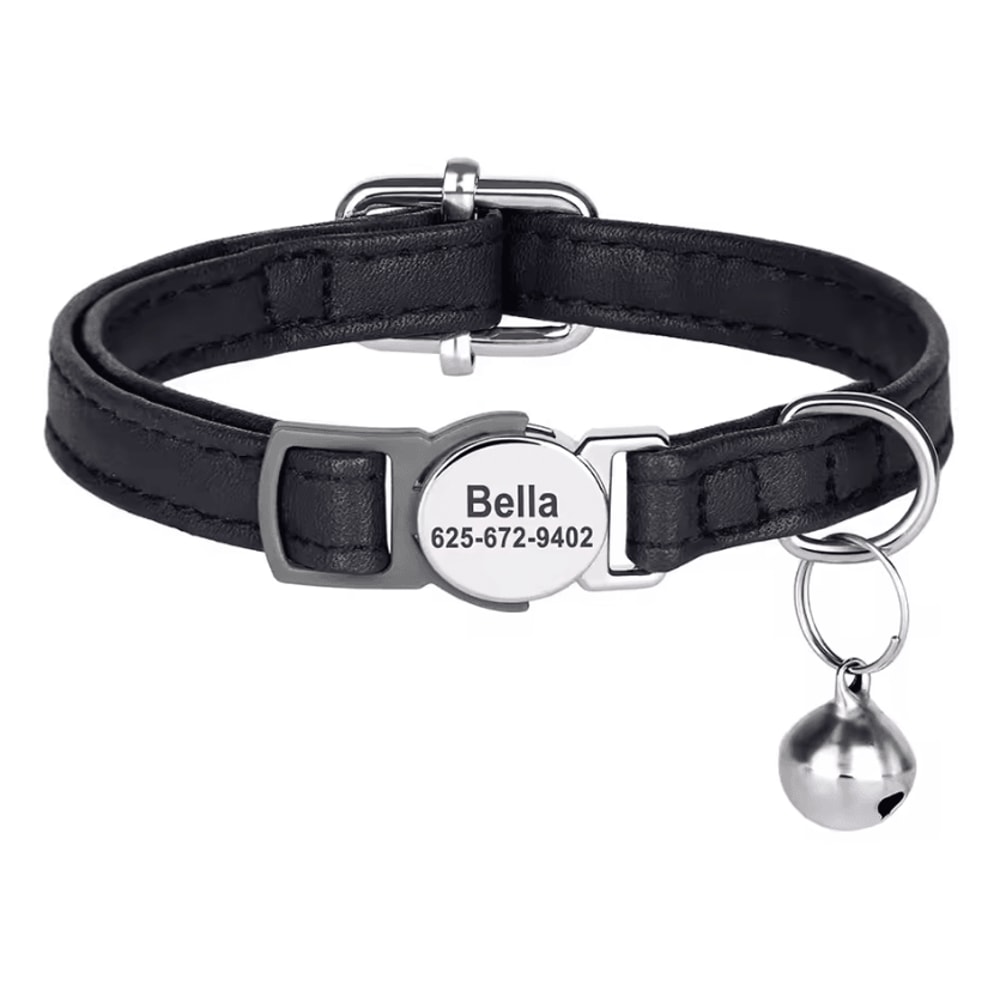Personalized PU Leather Cat Collar With Engraved Nameplate Bell 4