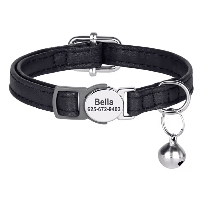 Personalized PU Leather Cat Collar With Engraved Nameplate Bell 4