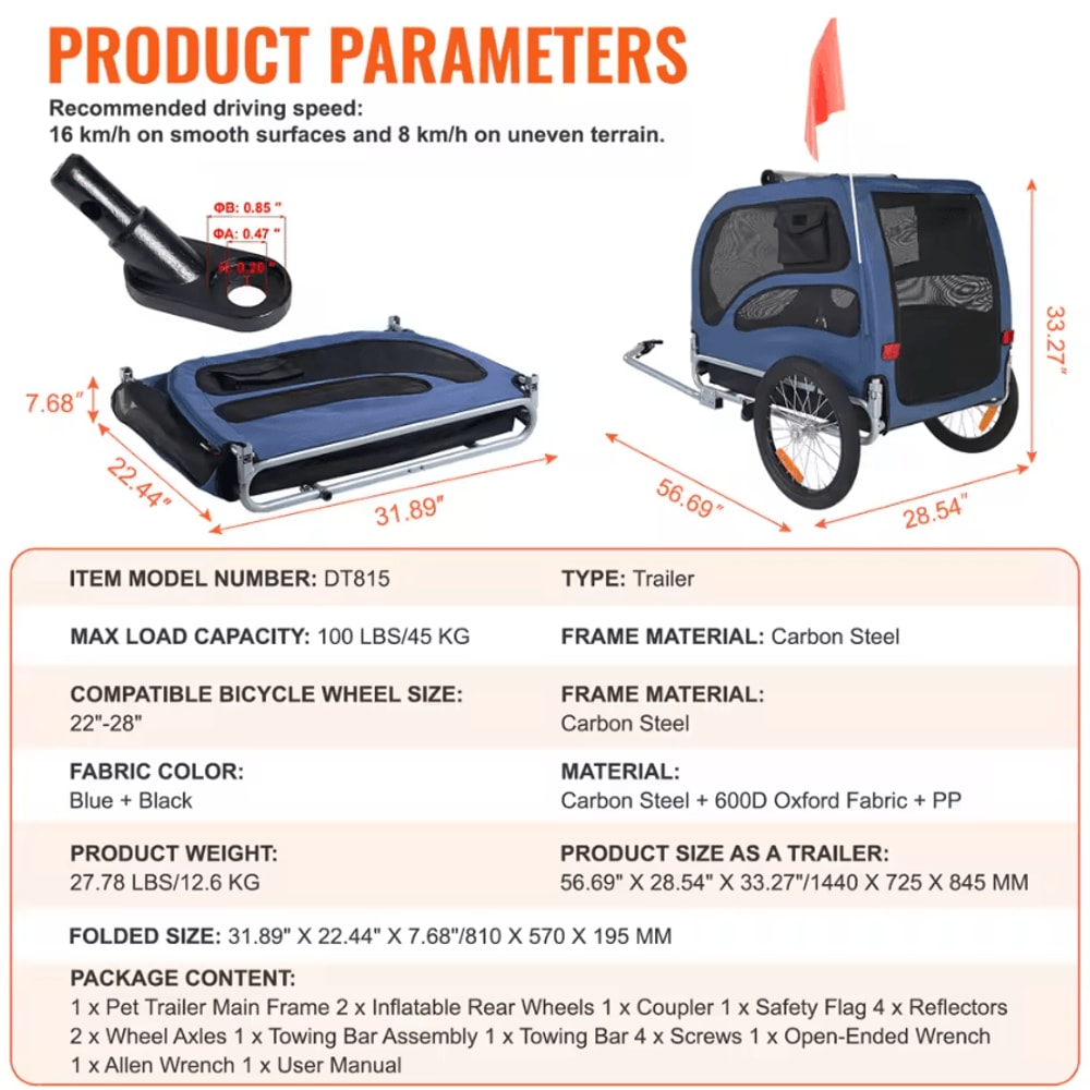SucceBuy 100LB Foldable Dog Bike Trailer Pet Travel Carrier 6